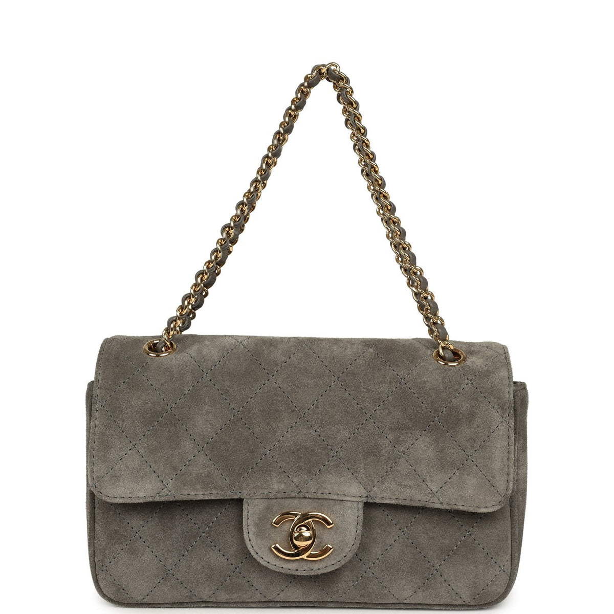Chanel Mini "Souplissimo" Flap Bag Dark Grey Suede Gold Hardware