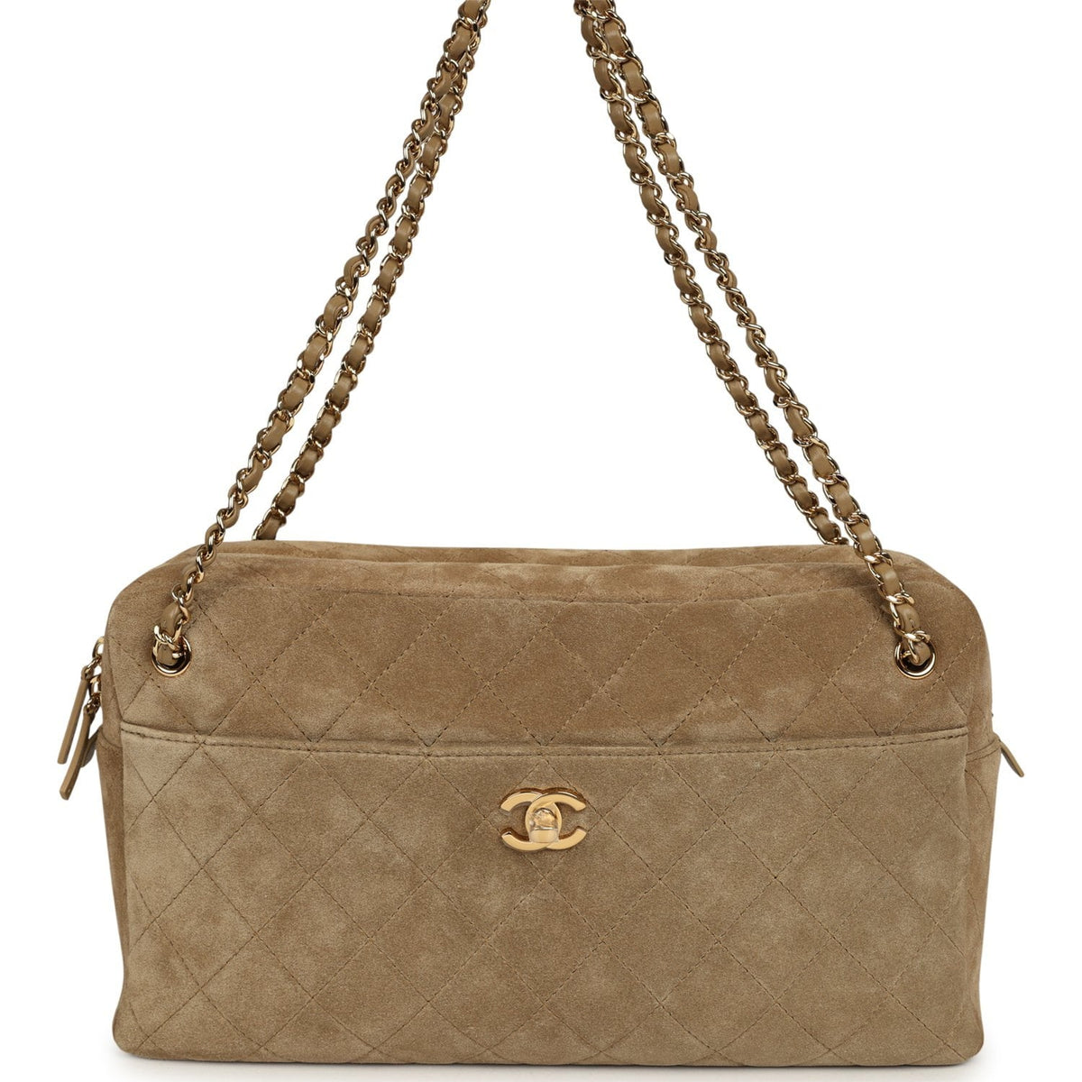 Chanel Maxi "Camerissimo" Camera Case Camera Case Dark Beige Suede Gold Hardware