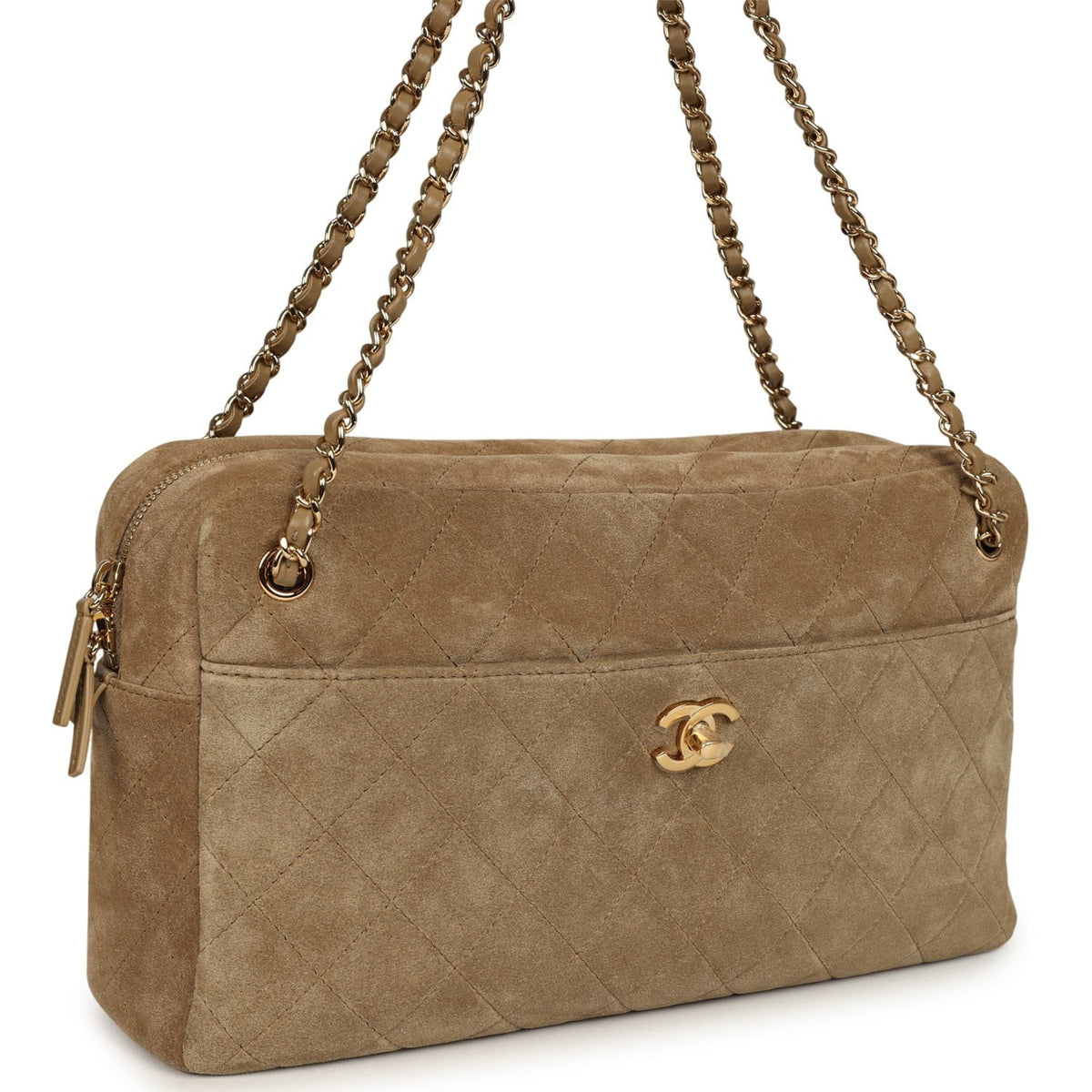Chanel Maxi "Camerissimo" Camera Case Camera Case Dark Beige Suede Gold Hardware
