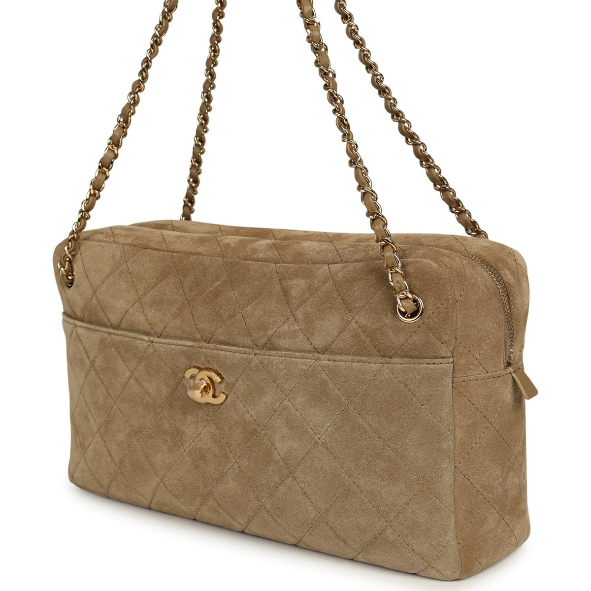 Chanel Maxi "Camerissimo" Camera Case Camera Case Dark Beige Suede Gold Hardware