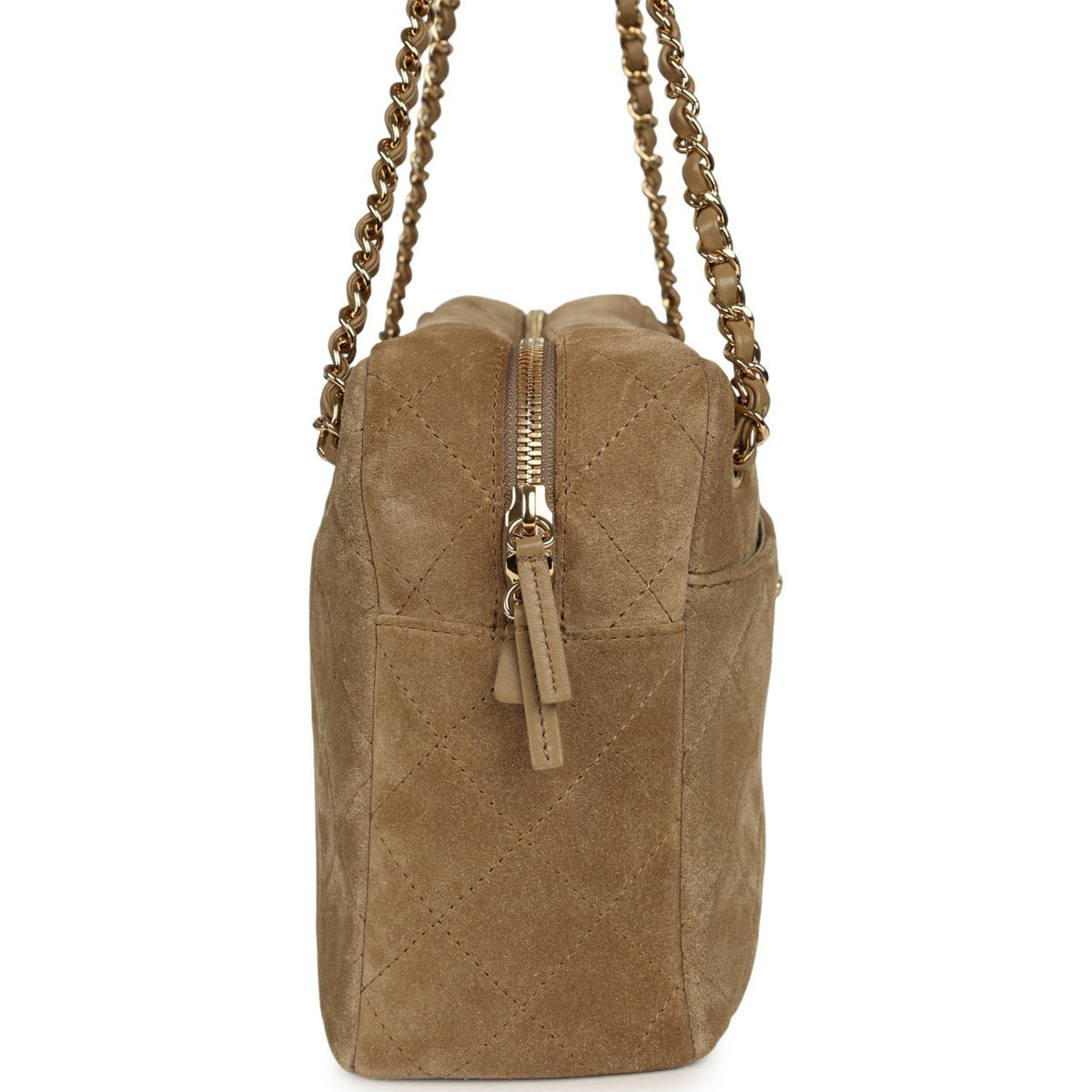 Chanel Maxi "Camerissimo" Camera Case Camera Case Dark Beige Suede Gold Hardware