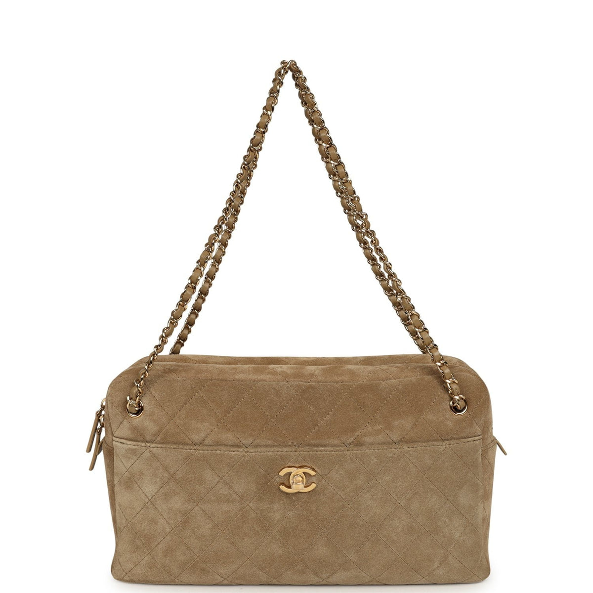 Chanel Maxi "Camerissimo" Camera Case Camera Case Dark Beige Suede Gold Hardware