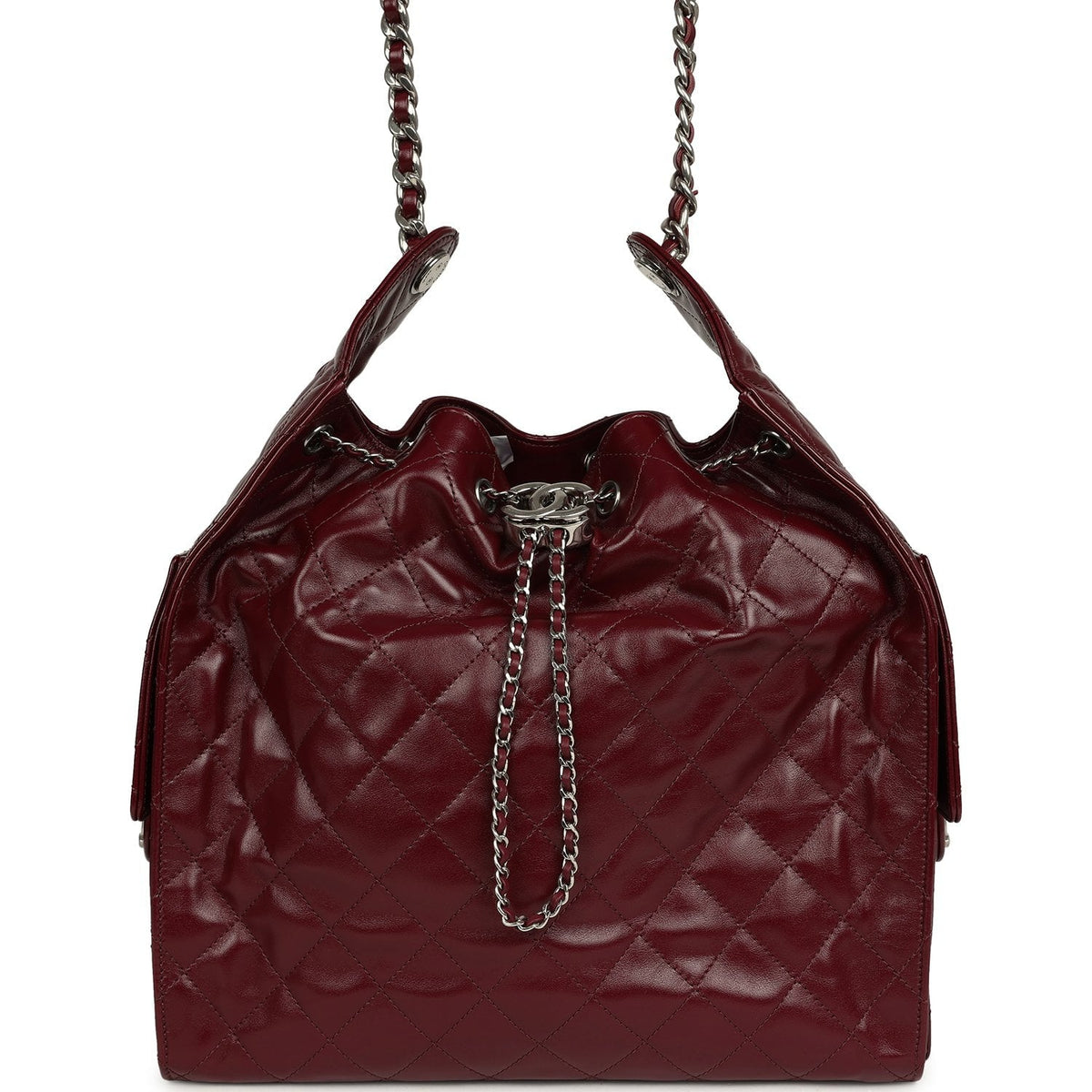 Chanel Medium 25 Hobo Bag Dark Burgundy Shiny Crumpled Calfskin Silver Hardware