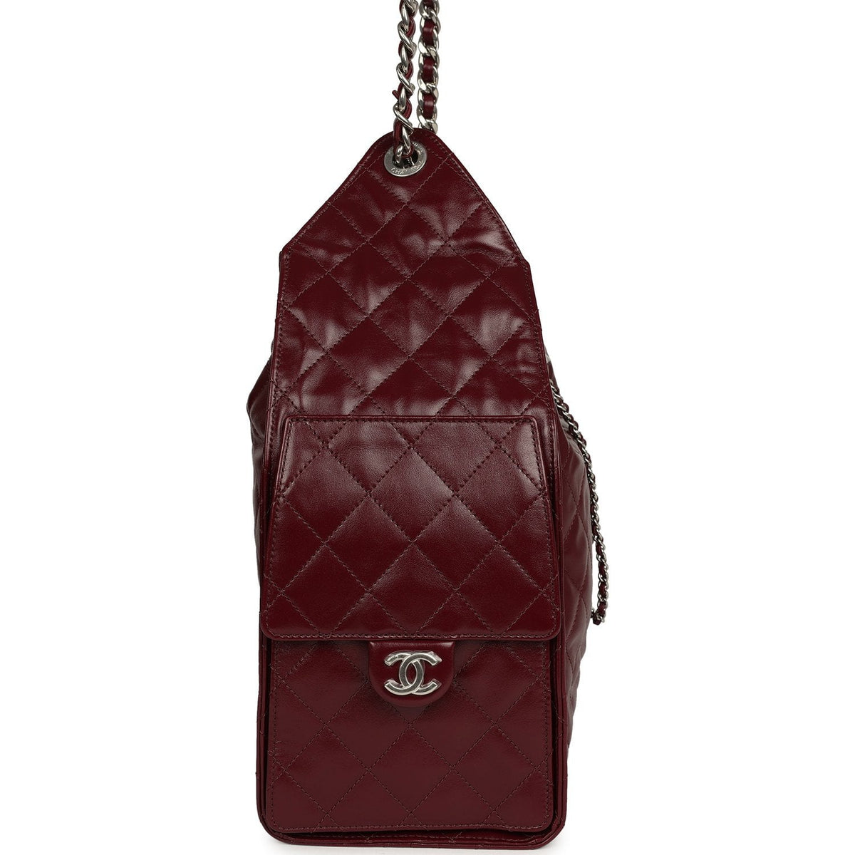 Chanel Medium 25 Hobo Bag Dark Burgundy Shiny Crumpled Calfskin Silver Hardware