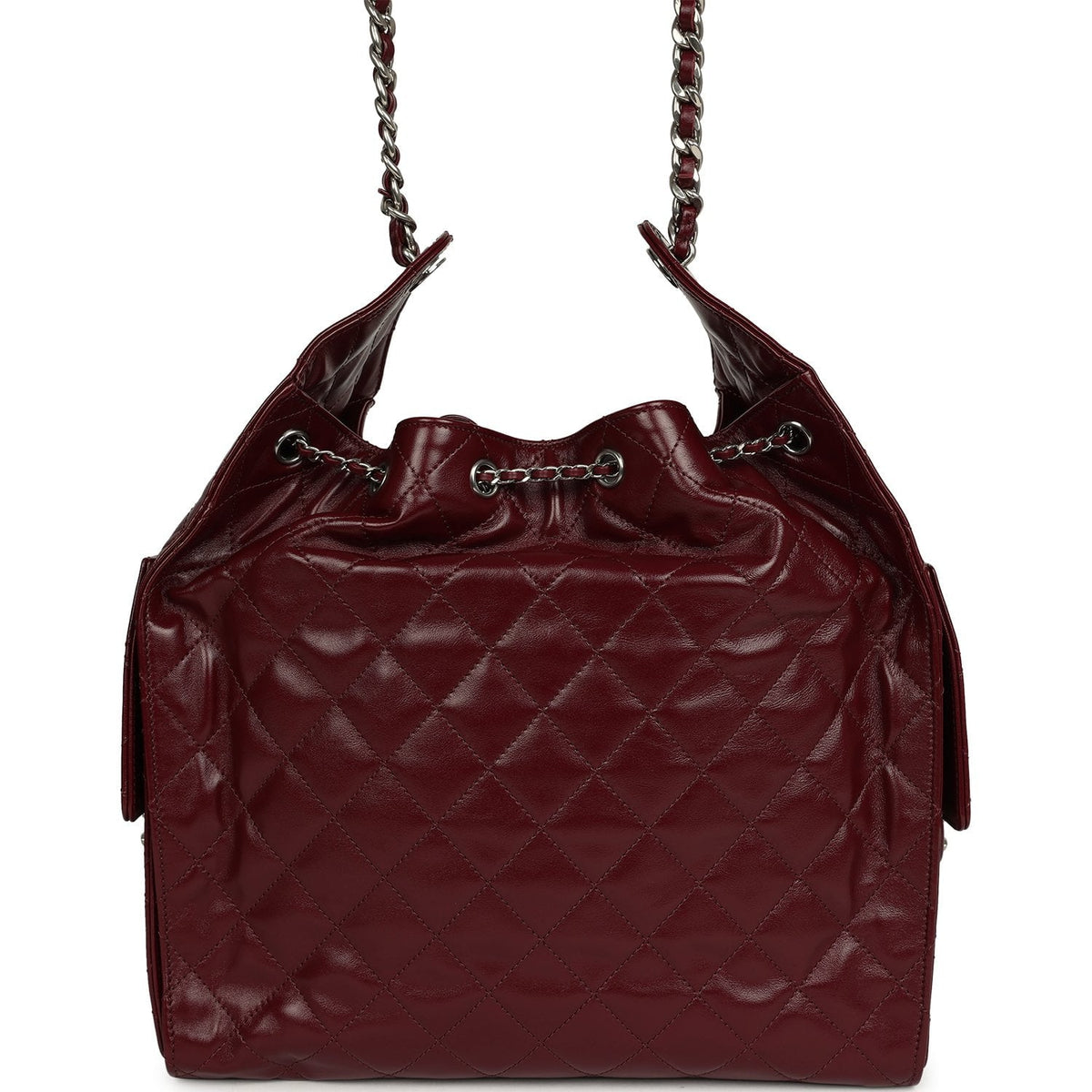Chanel Medium 25 Hobo Bag Dark Burgundy Shiny Crumpled Calfskin Silver Hardware