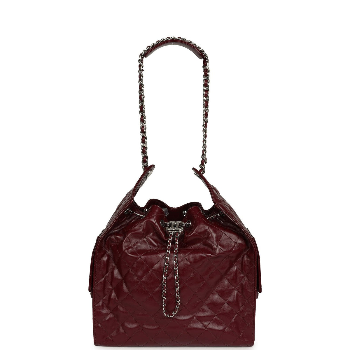 Chanel Medium 25 Hobo Bag Dark Burgundy Shiny Crumpled Calfskin Silver Hardware