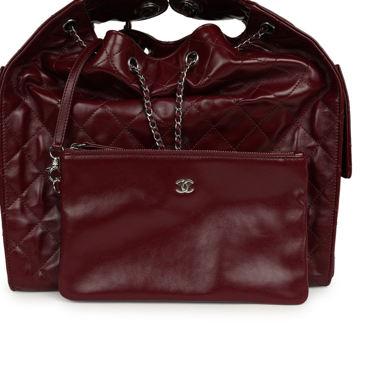 Chanel Medium 25 Hobo Bag Dark Burgundy Shiny Crumpled Calfskin Silver Hardware
