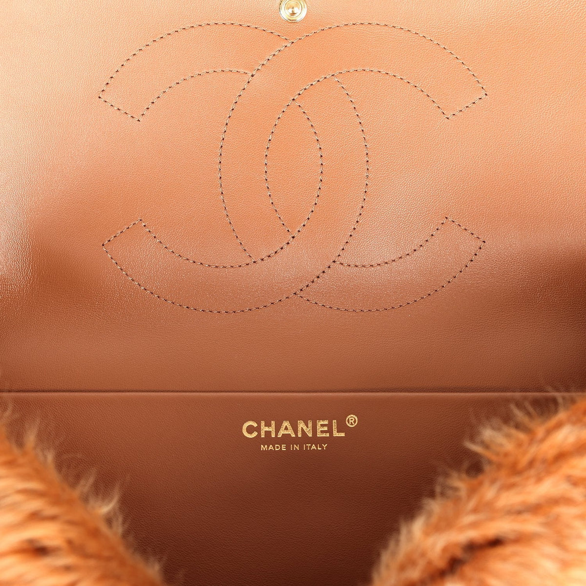 Chanel Maxi "Souplissimo" Small Flap Bag Brown Shearling Lambskin Gold Hardware
