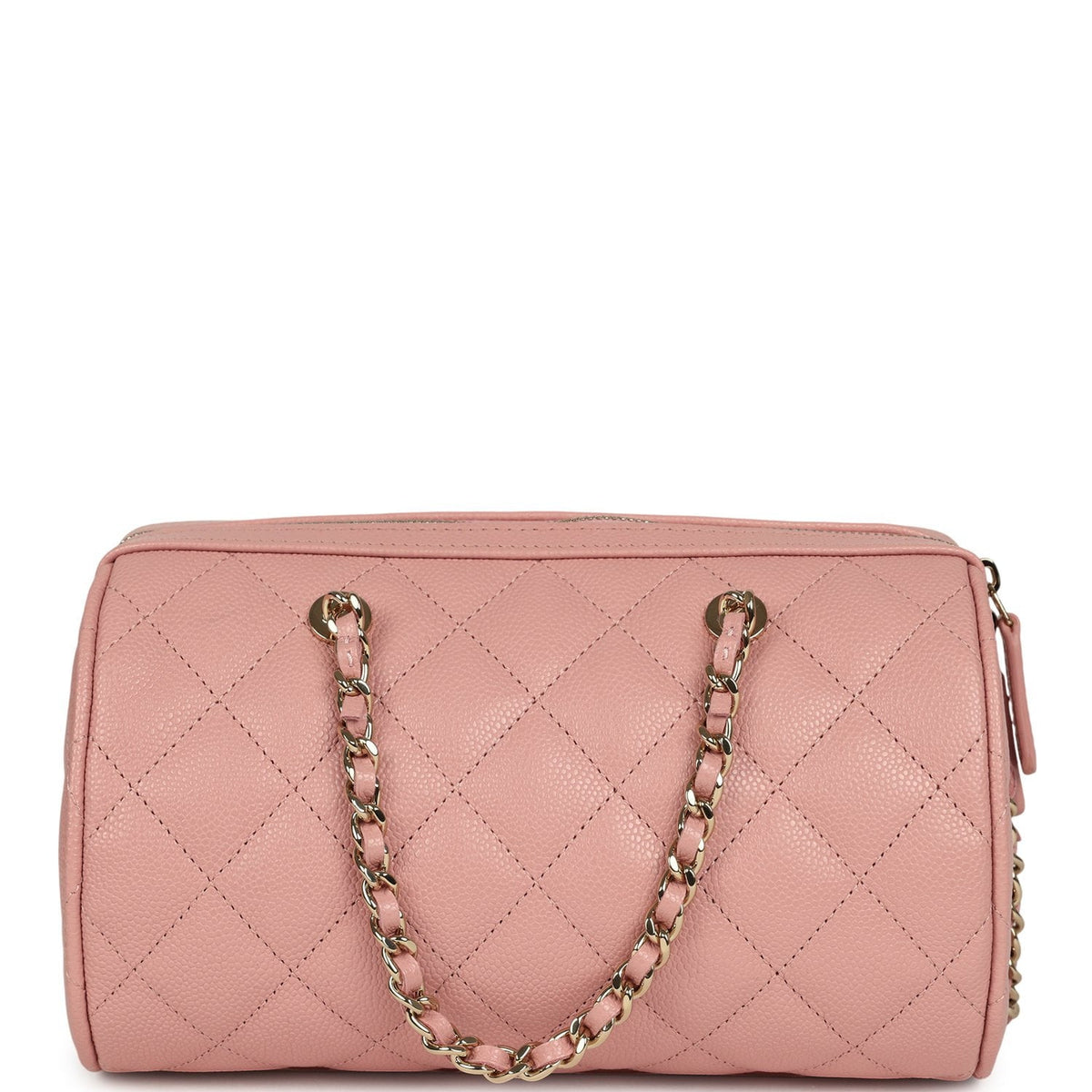 Chanel Mini Timeless Classic Barrel Bag with Chain Pink Shiny Caviar Light Gold Hardware