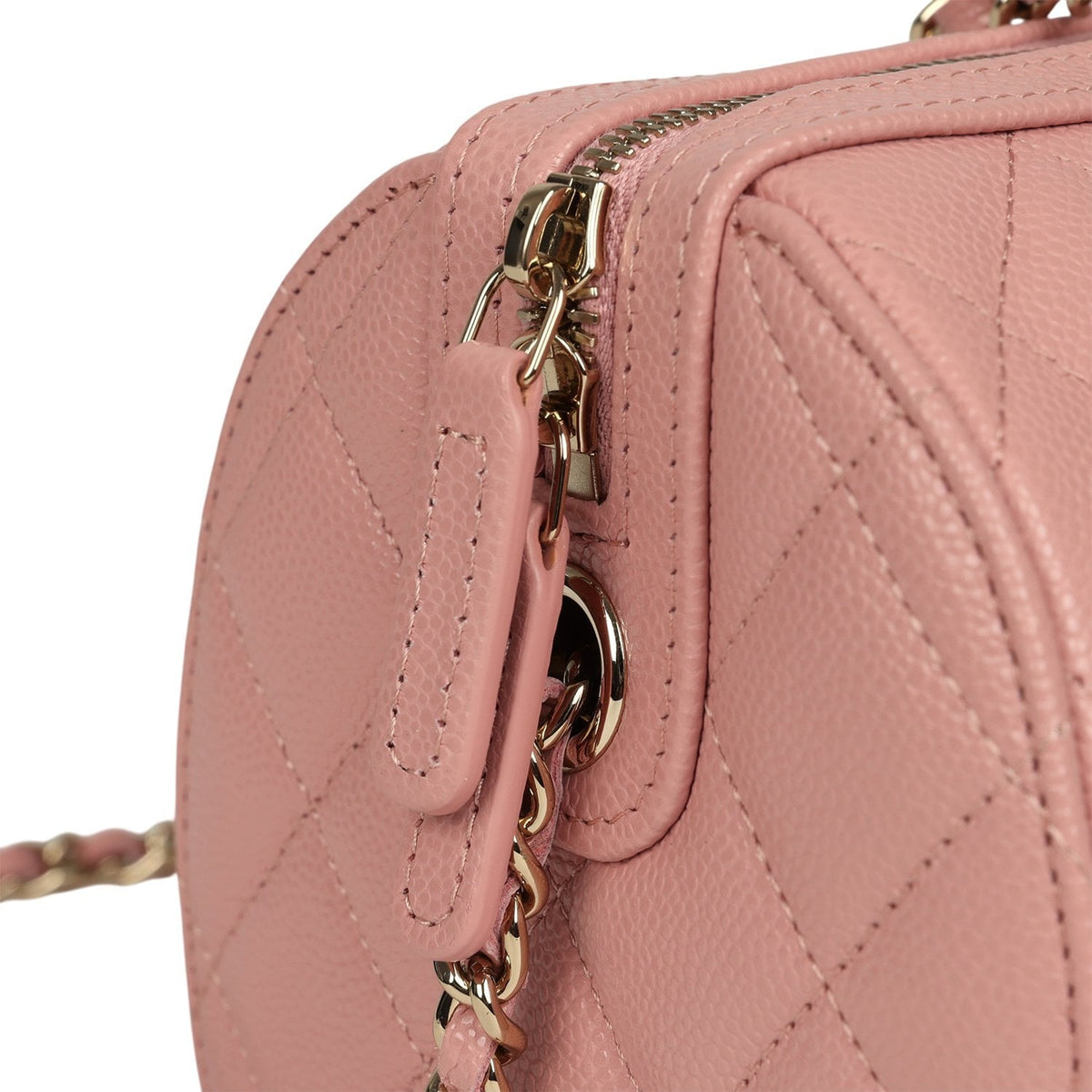 Chanel Mini Timeless Classic Barrel Bag with Chain Pink Shiny Caviar Light Gold Hardware