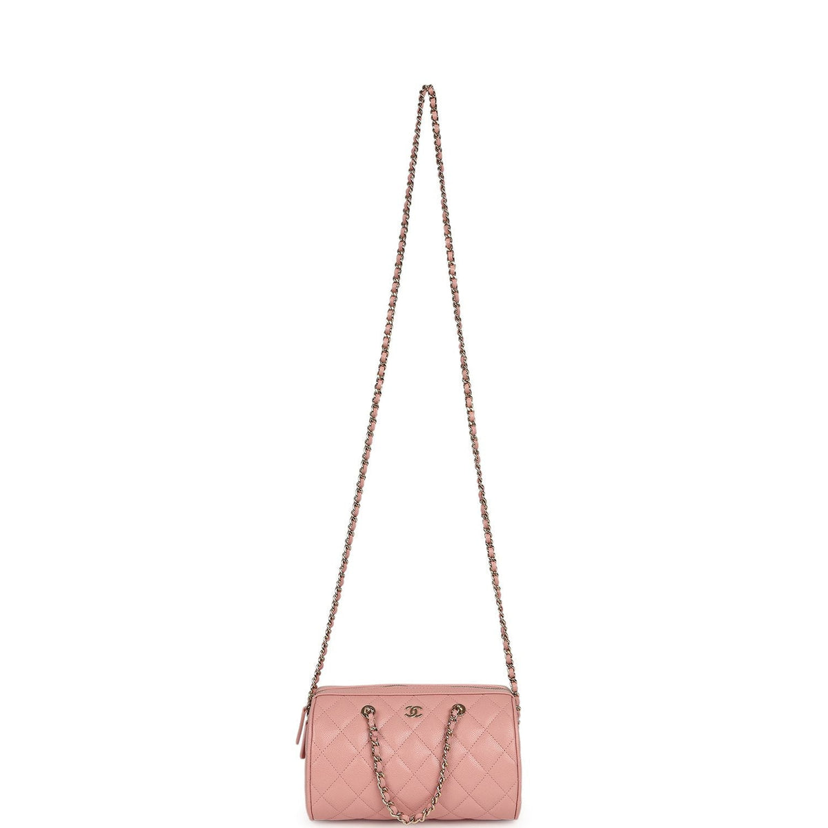 Chanel Mini Timeless Classic Barrel Bag with Chain Pink Shiny Caviar Light Gold Hardware