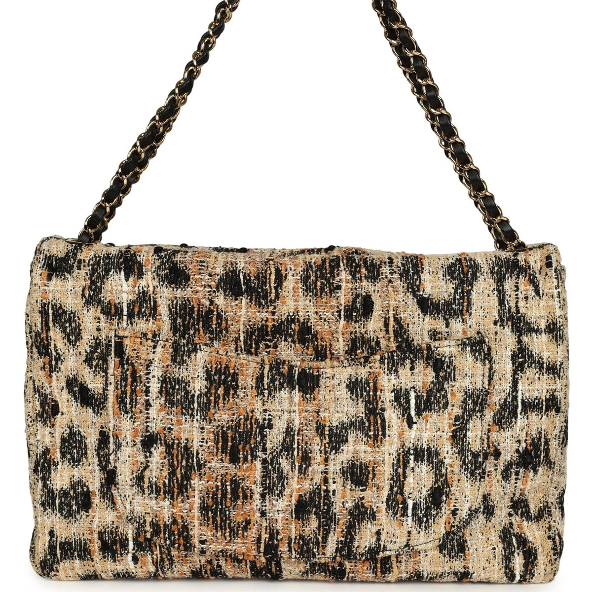 Chanel Maxi Leopard Print "Souplissimo" Large Flap Bag Brown, Black, White Tweed, Mixed Fibers Gold Hardware