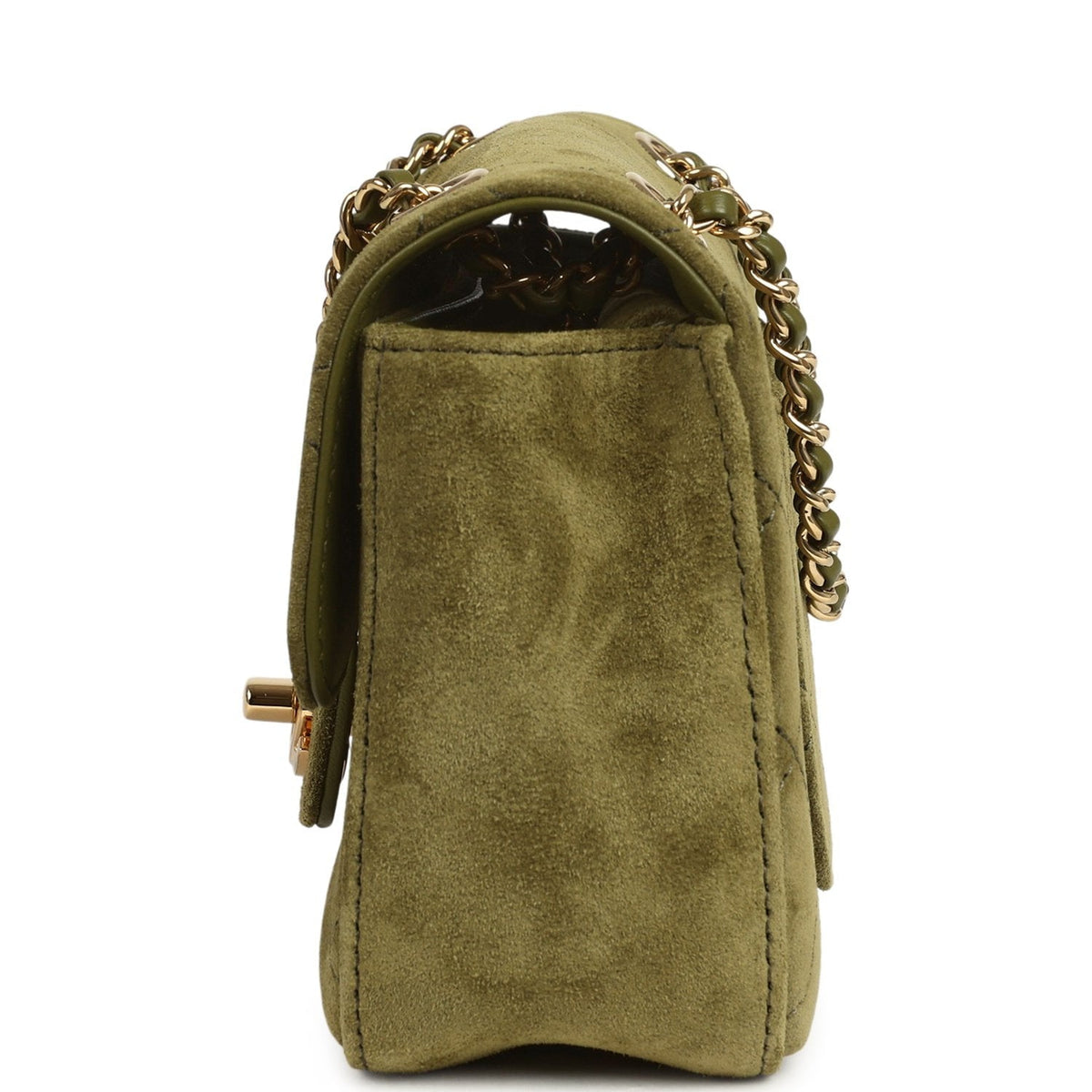 Chanel Mini "Souplissimo" Flap Bag Khaki Suede Gold Hardware