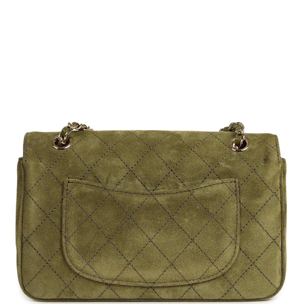 Chanel Mini "Souplissimo" Flap Bag Khaki Suede Gold Hardware