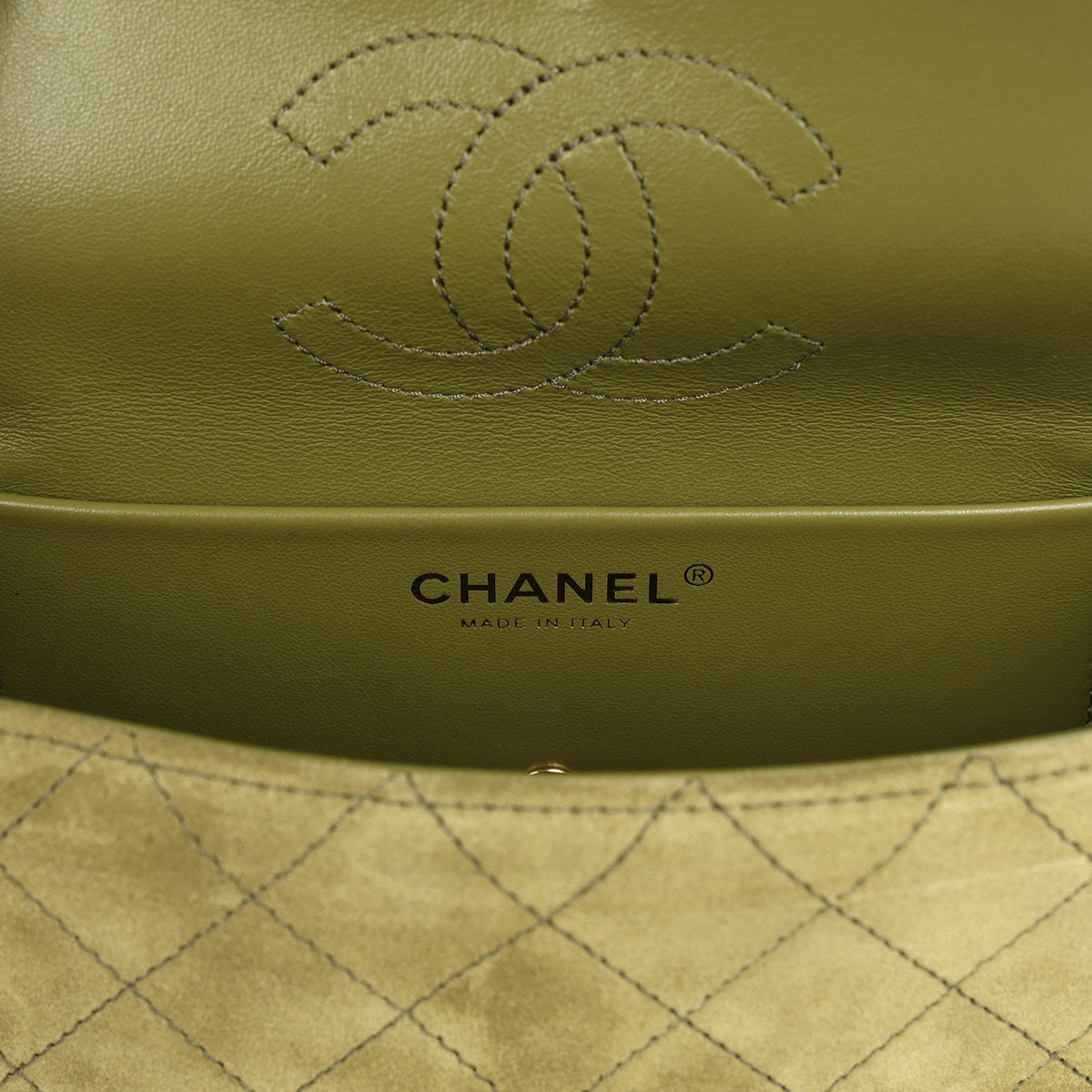 Chanel Mini "Souplissimo" Flap Bag Khaki Suede Gold Hardware