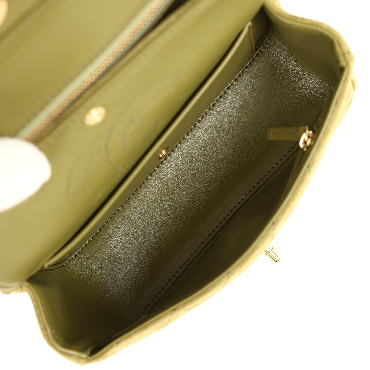 Chanel Mini "Souplissimo" Flap Bag Khaki Suede Gold Hardware