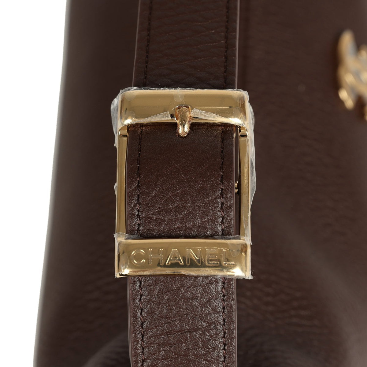 Chanel Round Top Handle Hobo Bag Dark Brown Grained Calfskin Gold Hardware