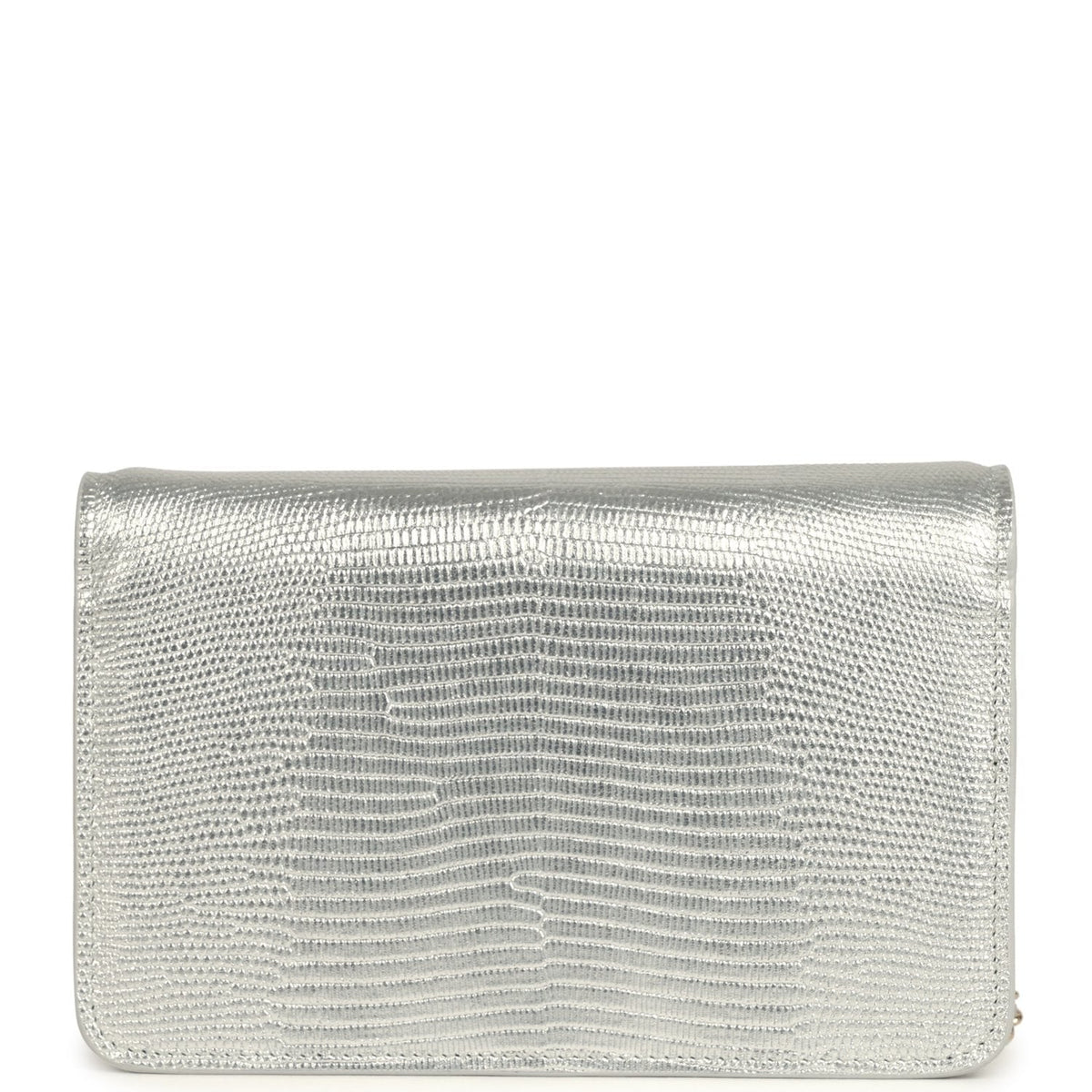 Chanel Wallet On Chain WOC Silver Metallic Lizard Embossed Calfskin Light Gold Hardware