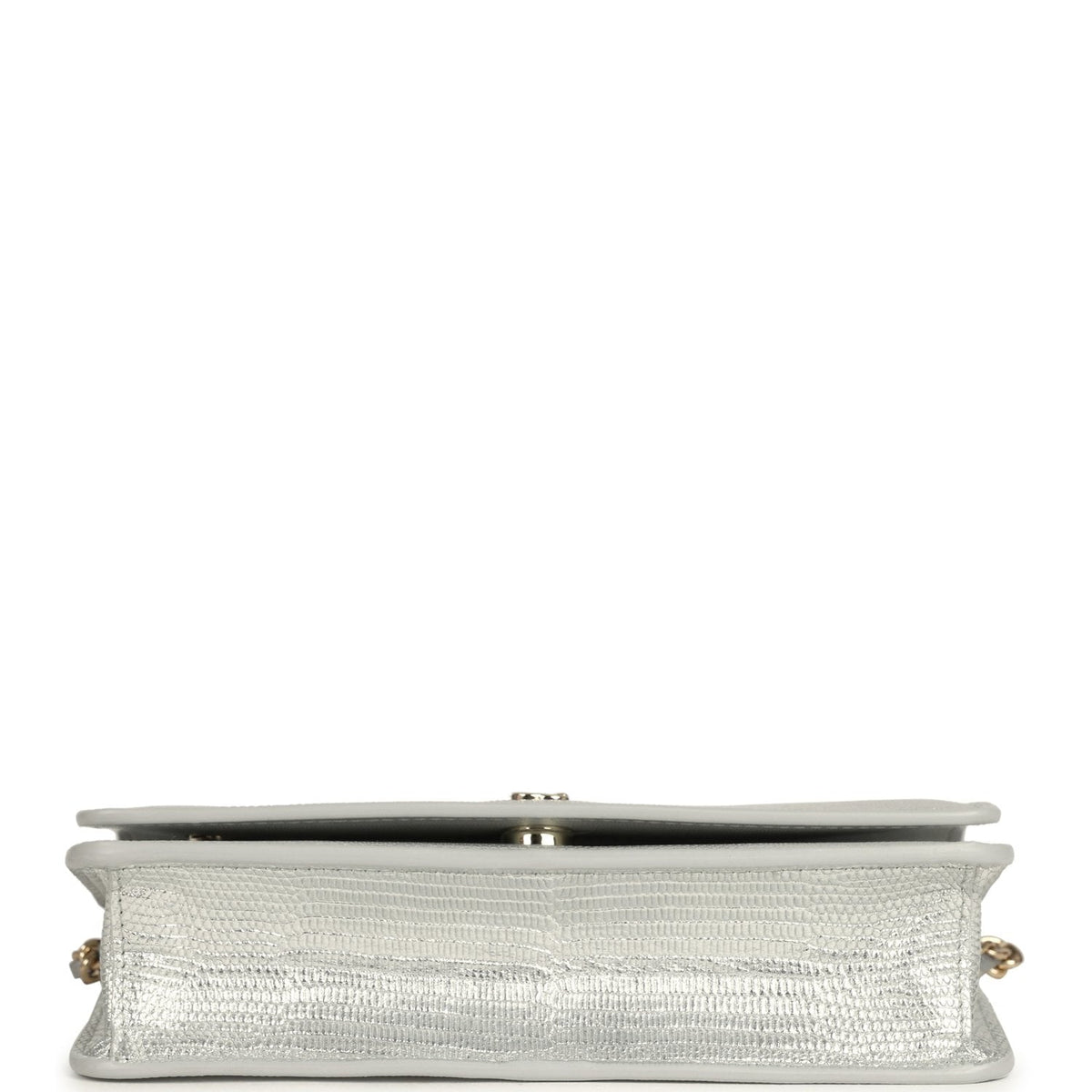 Chanel Wallet On Chain WOC Silver Metallic Lizard Embossed Calfskin Light Gold Hardware
