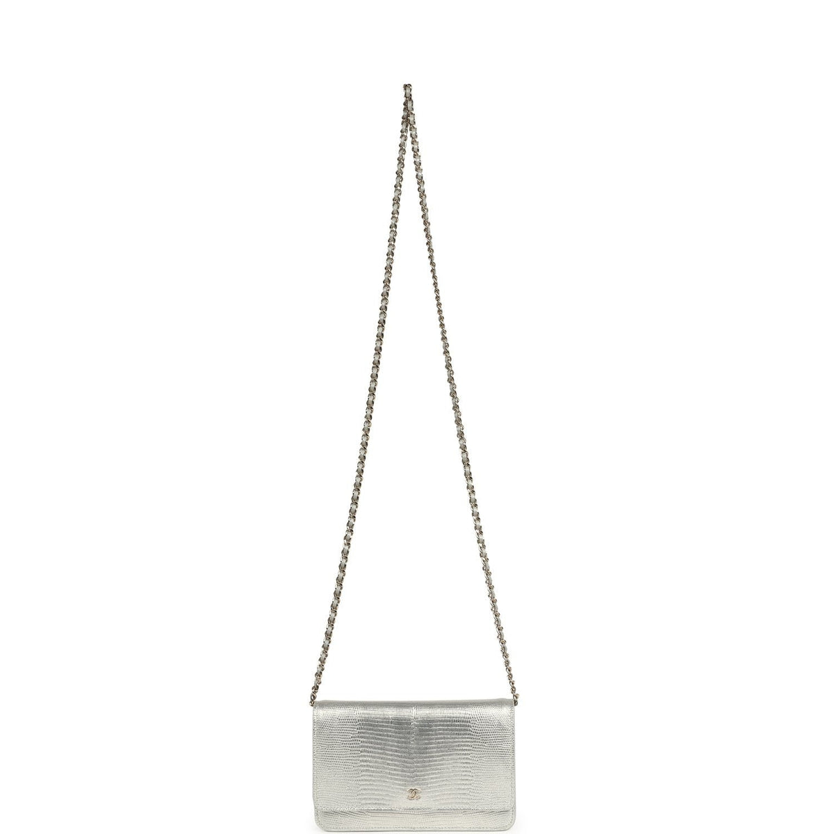 Chanel Wallet On Chain WOC Silver Metallic Lizard Embossed Calfskin Light Gold Hardware