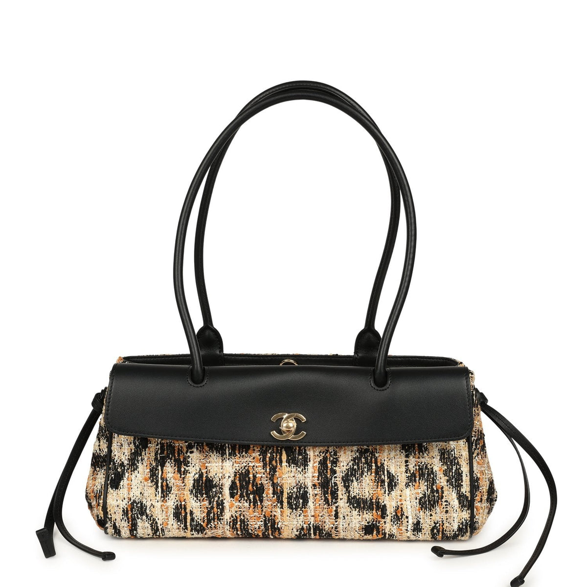 Chanel Small Leopard Print "Urban Essential" East West Shopping Tote Black Calfskin, Brown, Black, White Tweed, Mixed Fibers Gold Hardware
