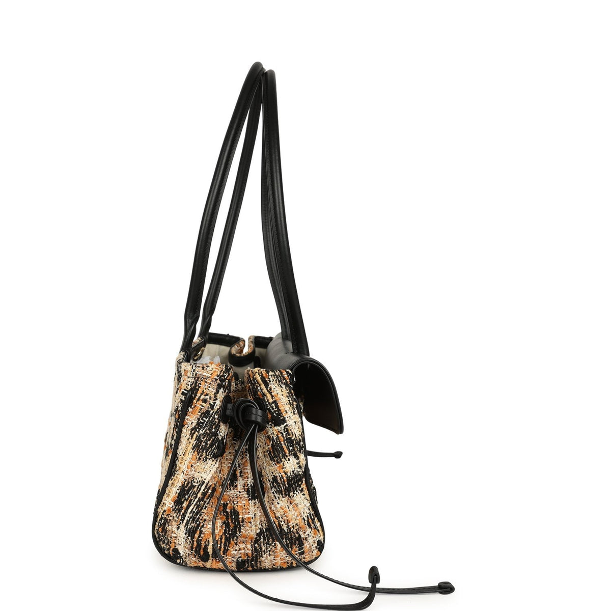 Chanel Small Leopard Print "Urban Essential" East West Shopping Tote Black Calfskin, Brown, Black, White Tweed, Mixed Fibers Gold Hardware
