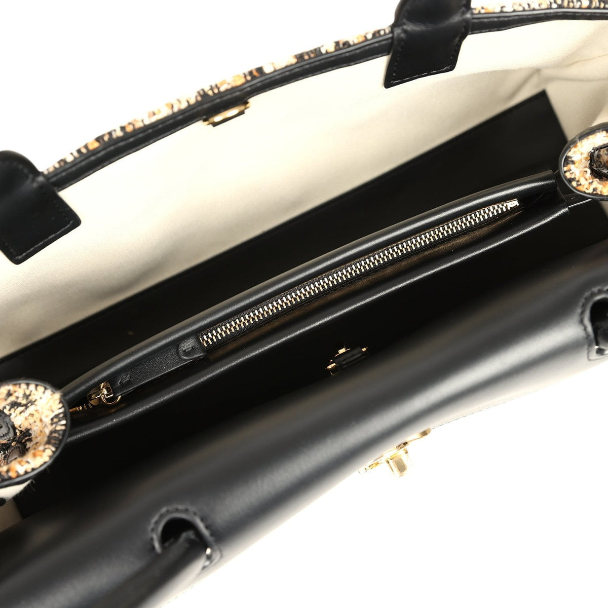 Chanel Small Leopard Print "Urban Essential" East West Shopping Tote Black Calfskin, Brown, Black, White Tweed, Mixed Fibers Gold Hardware