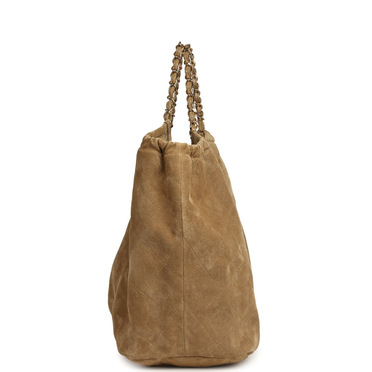 Chanel Maxi CC Cabas Hobo Bag Dark Beige Suede Gold Hardware