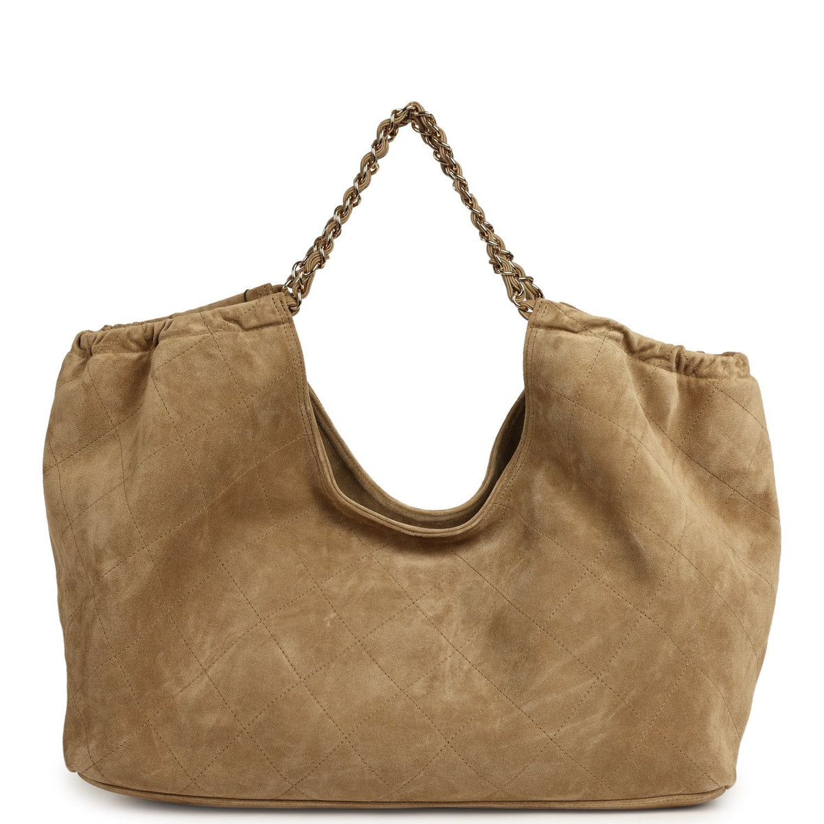 Chanel Maxi CC Cabas Hobo Bag Dark Beige Suede Gold Hardware