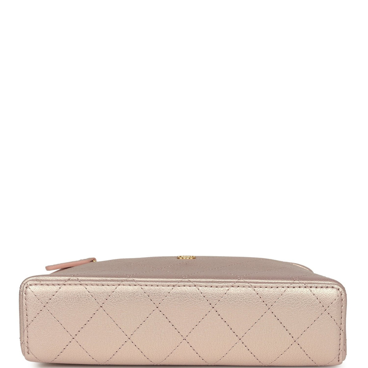 Chanel Top Handle Long Vanity Case with Chain Pink Iridescent Grained Goatskin Gold Hardware