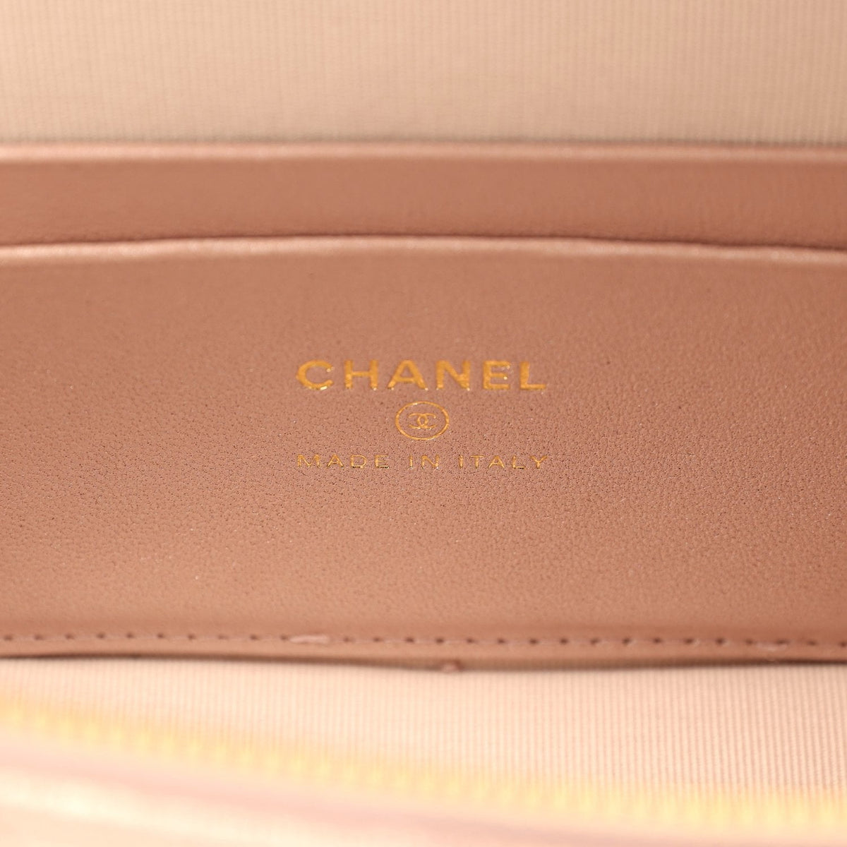 Chanel Top Handle Long Vanity Case with Chain Pink Iridescent Grained Goatskin Gold Hardware