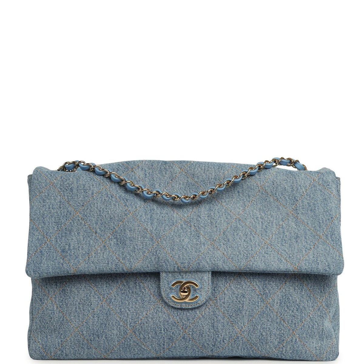 Chanel Maxi "Souplissimo" Large Flap Bag Blue Denim Gold Hardware