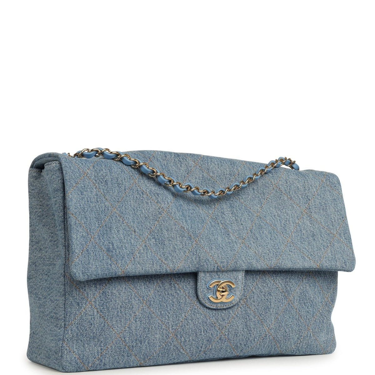 Chanel Maxi "Souplissimo" Large Flap Bag Blue Denim Gold Hardware