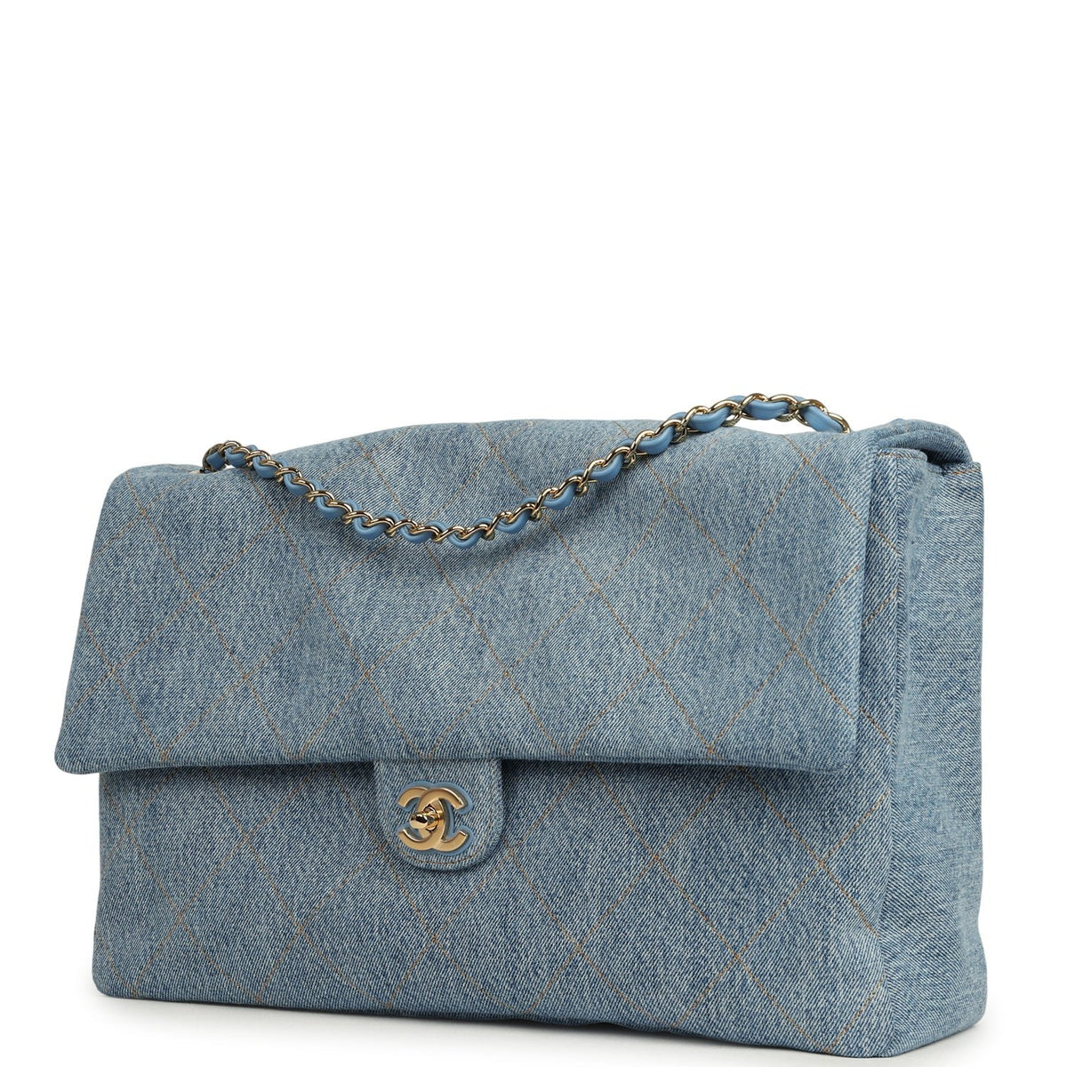 Chanel Maxi "Souplissimo" Large Flap Bag Blue Denim Gold Hardware