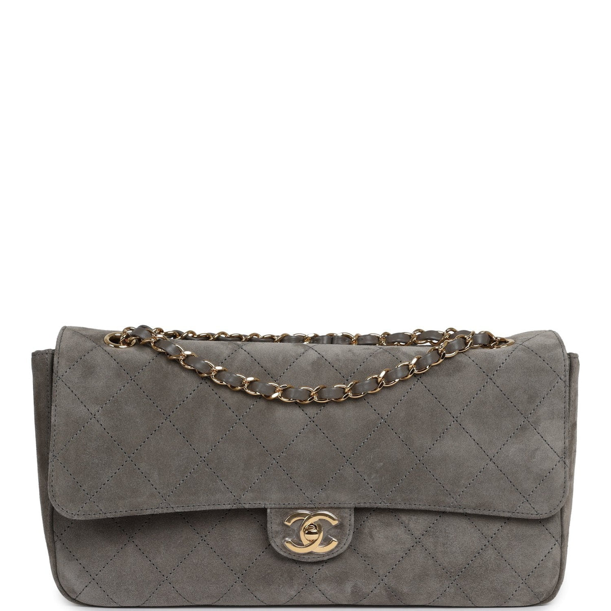 Chanel Maxi "Souplissimo" Small Flap Bag Dark Grey Suede Gold Hardware
