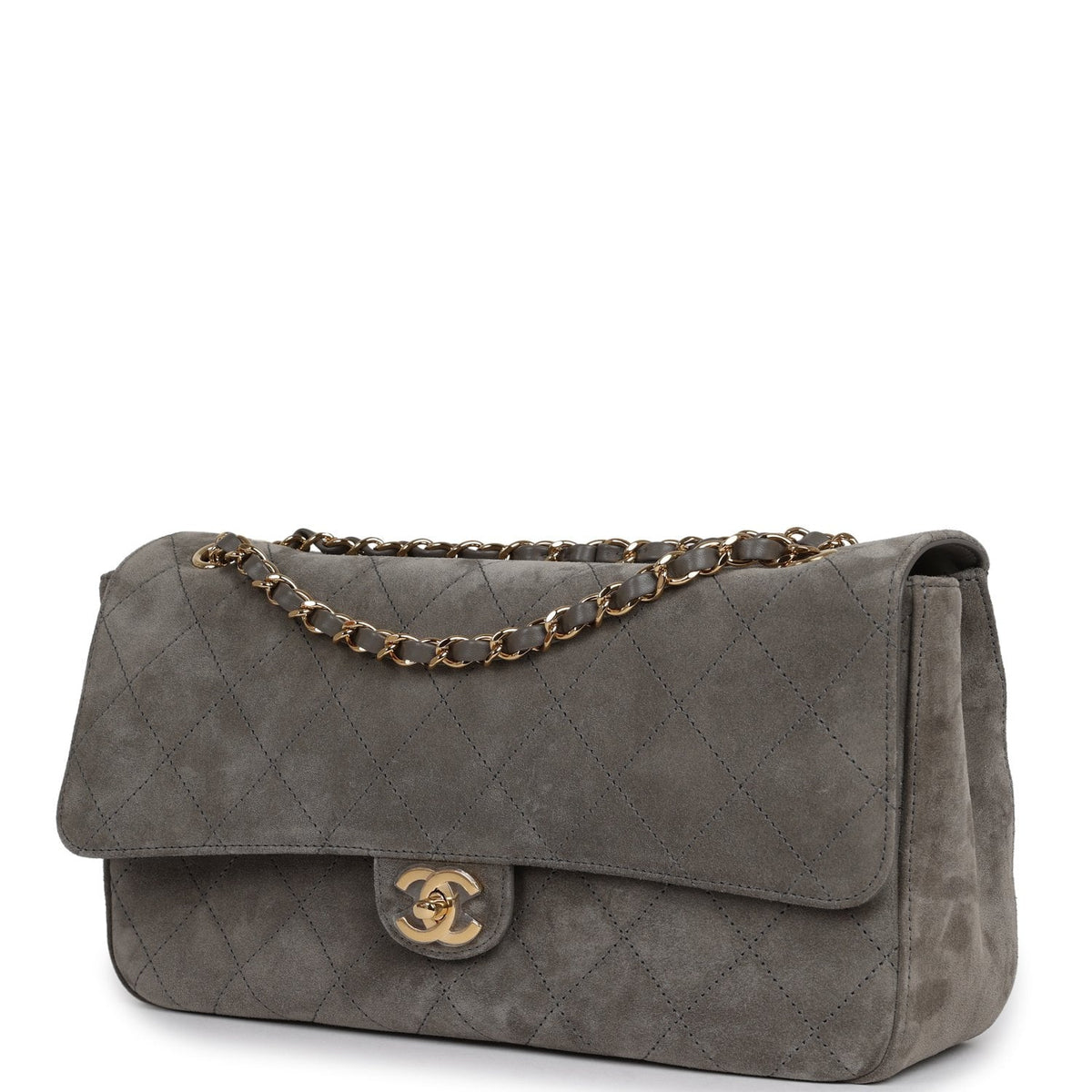 Chanel Maxi "Souplissimo" Small Flap Bag Dark Grey Suede Gold Hardware