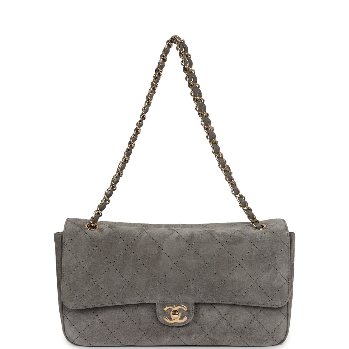 Chanel Maxi "Souplissimo" Small Flap Bag Dark Grey Suede Gold Hardware