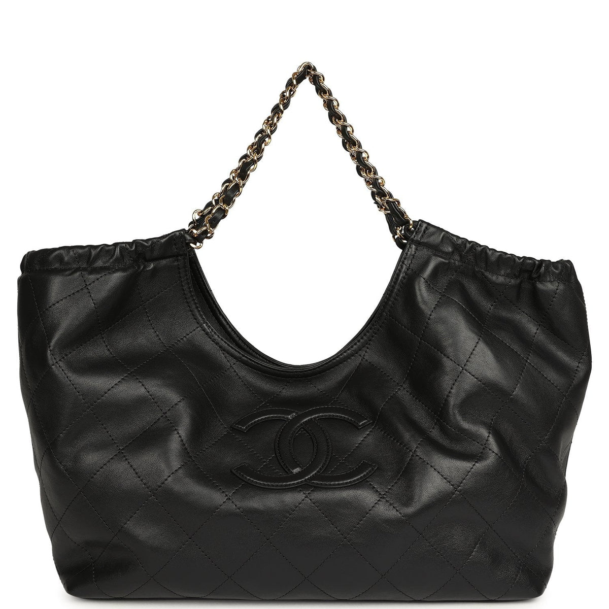 Chanel Small CC Cabas Hobo Bag Black Calfskin Gold Hardware