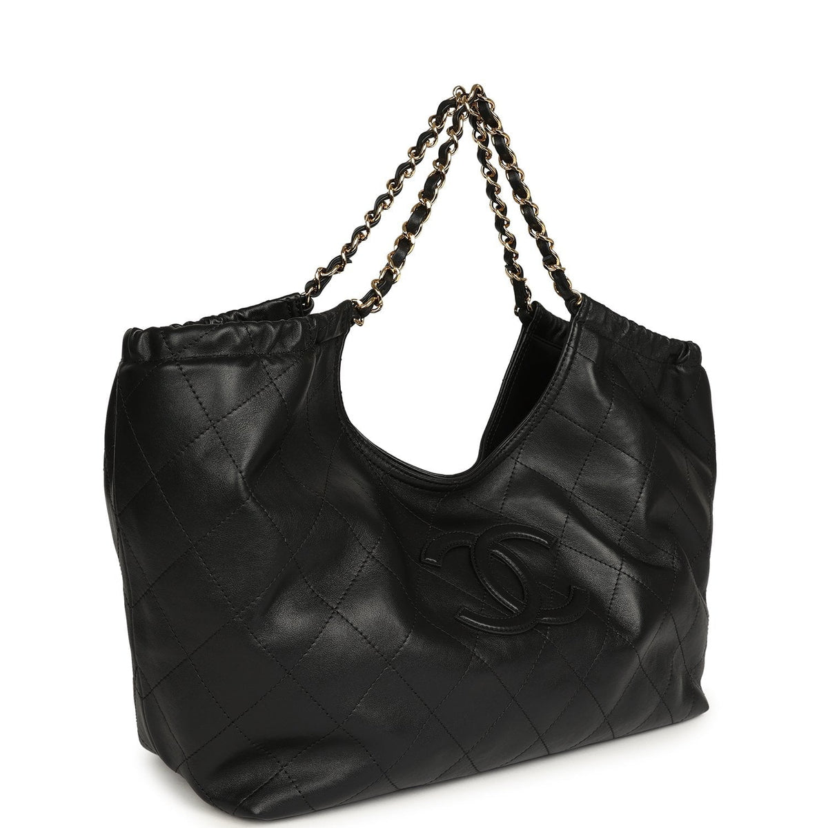 Chanel Small CC Cabas Hobo Bag Black Calfskin Gold Hardware