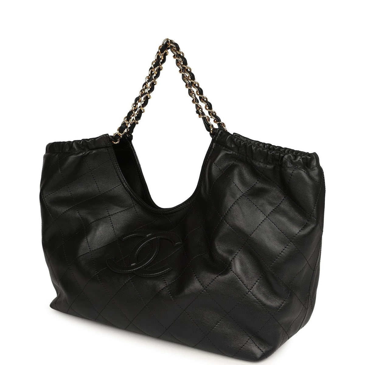 Chanel Small CC Cabas Hobo Bag Black Calfskin Gold Hardware