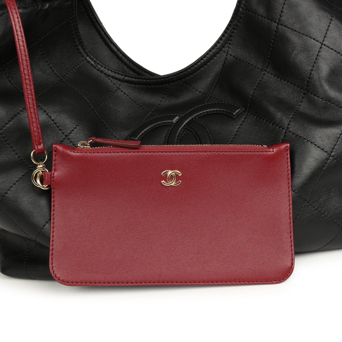 Chanel Small CC Cabas Hobo Bag Black Calfskin Gold Hardware