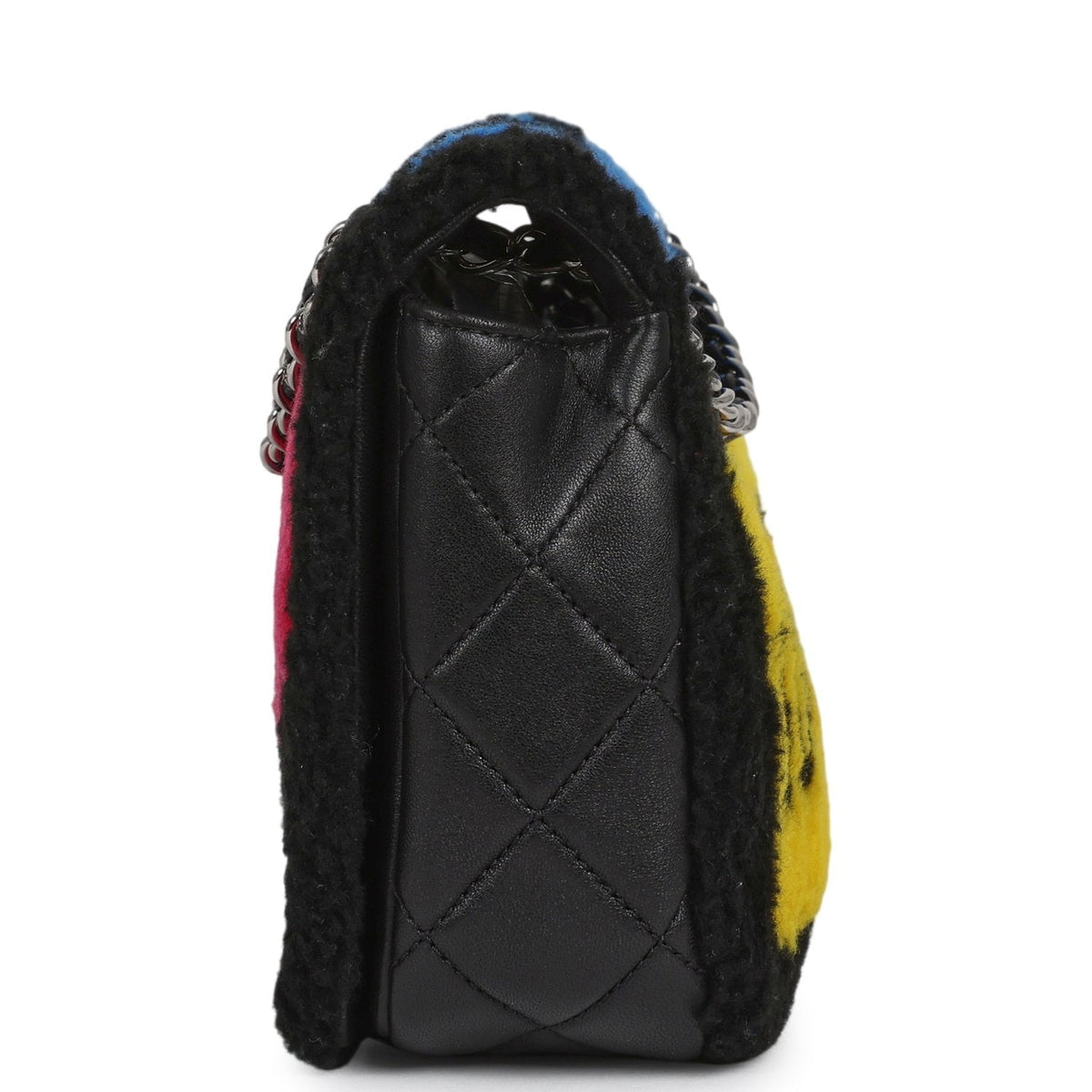 Pre-owned Chanel Medium "Supermarket Comic" Flap Bag Black, Multi Lambskin, Shearling Silver Hardware