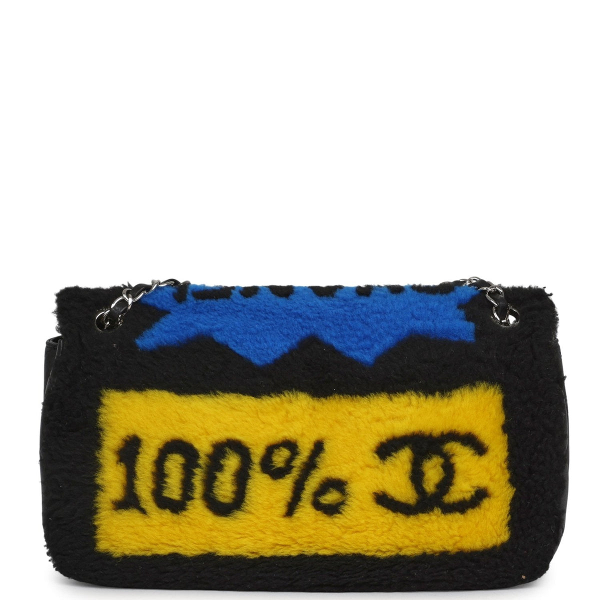 Pre-owned Chanel Medium "Supermarket Comic" Flap Bag Black, Multi Lambskin, Shearling Silver Hardware