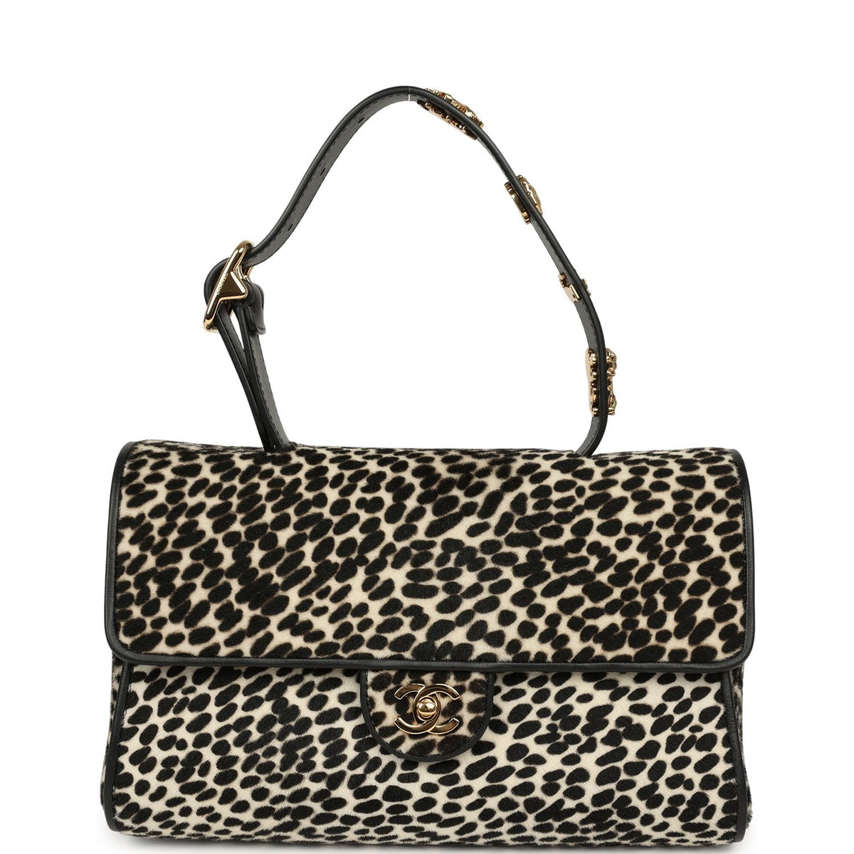 Chanel "Dalmatian Print" Top Handle Flap Bag Black, White Pony Hair, Black Calfskin Gold Hardware