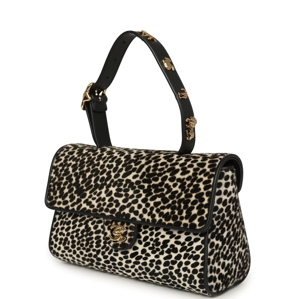 Chanel "Dalmatian Print" Top Handle Flap Bag Black, White Pony Hair, Black Calfskin Gold Hardware