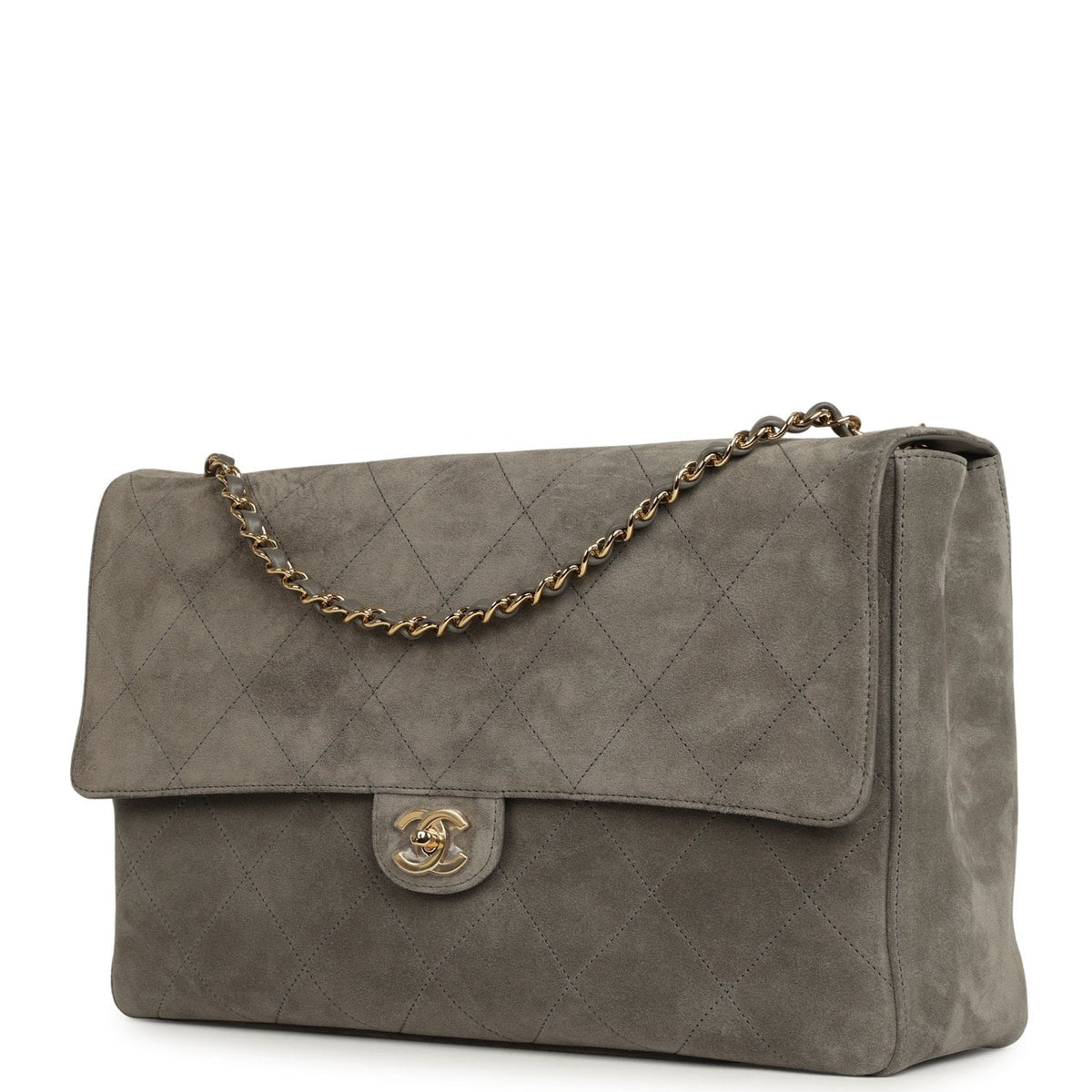 Chanel Maxi "Souplissimo" Large Flap Bag Dark Grey Suede Gold Hardware