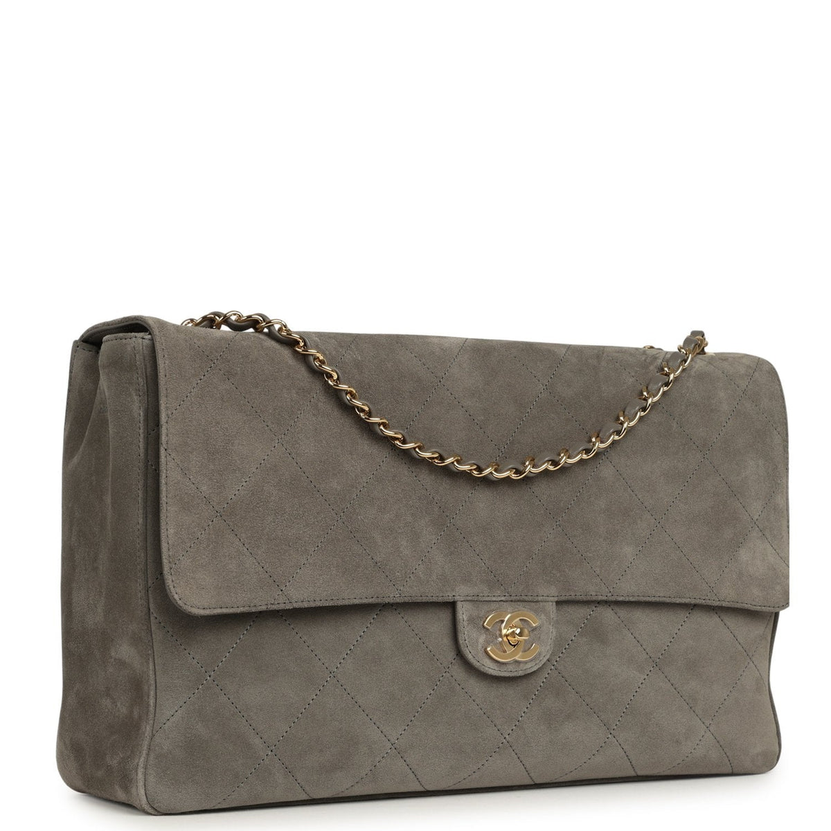 Chanel Maxi "Souplissimo" Large Flap Bag Dark Grey Suede Gold Hardware