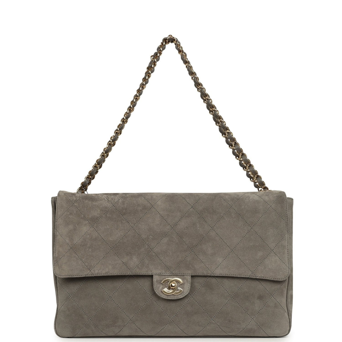 Chanel Maxi "Souplissimo" Large Flap Bag Dark Grey Suede Gold Hardware