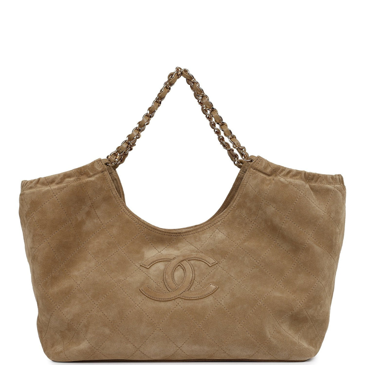Chanel Small CC Cabas Hobo Bag Dark Beige Suede Gold Hardware