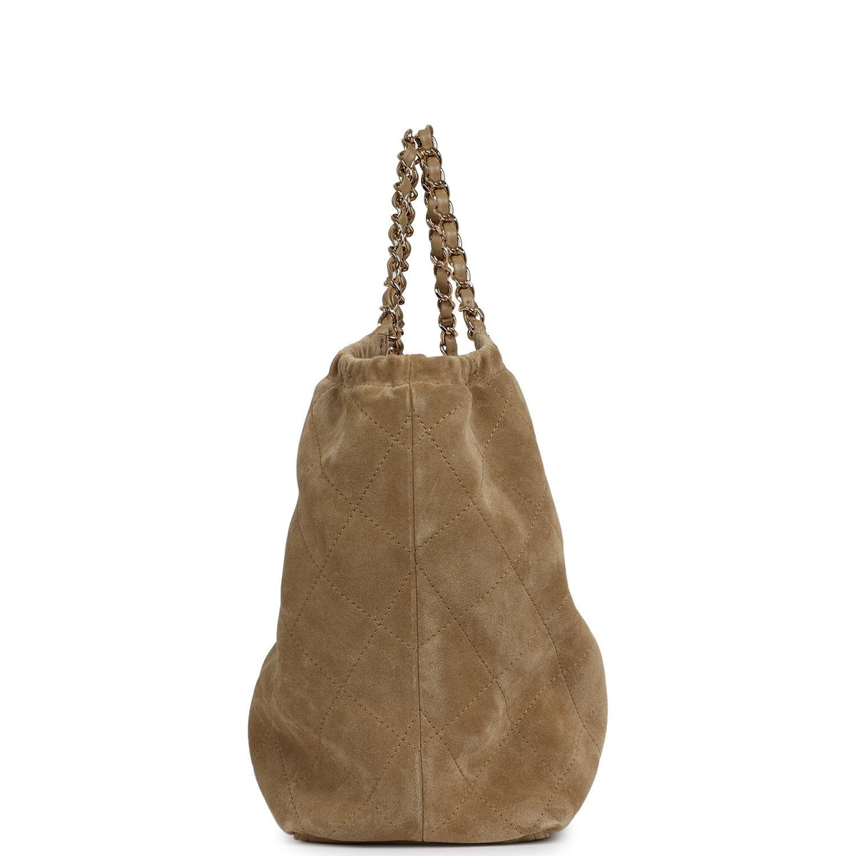 Chanel Small CC Cabas Hobo Bag Dark Beige Suede Gold Hardware